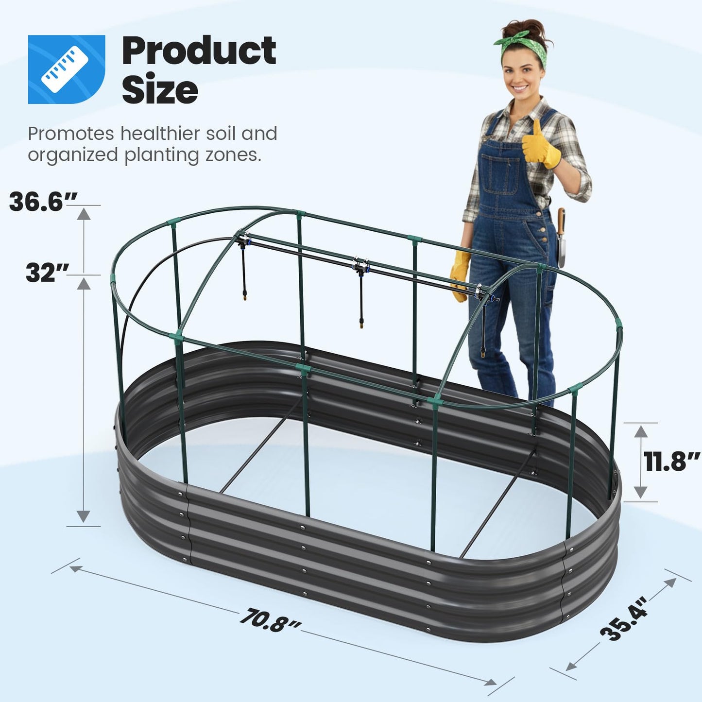 Quictent Galvanized Raised Garden Bed Kit with Self Watering System and Mesh Cover, Large Oval Metal Outdoor Planter Garden Boxes for Vegetables Herbs Flowers, 6x3x1Ft