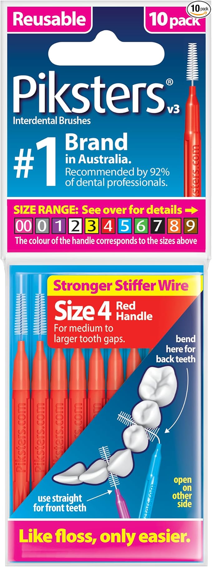 Piksters Interdental Brushes, Size 4, Red Handle