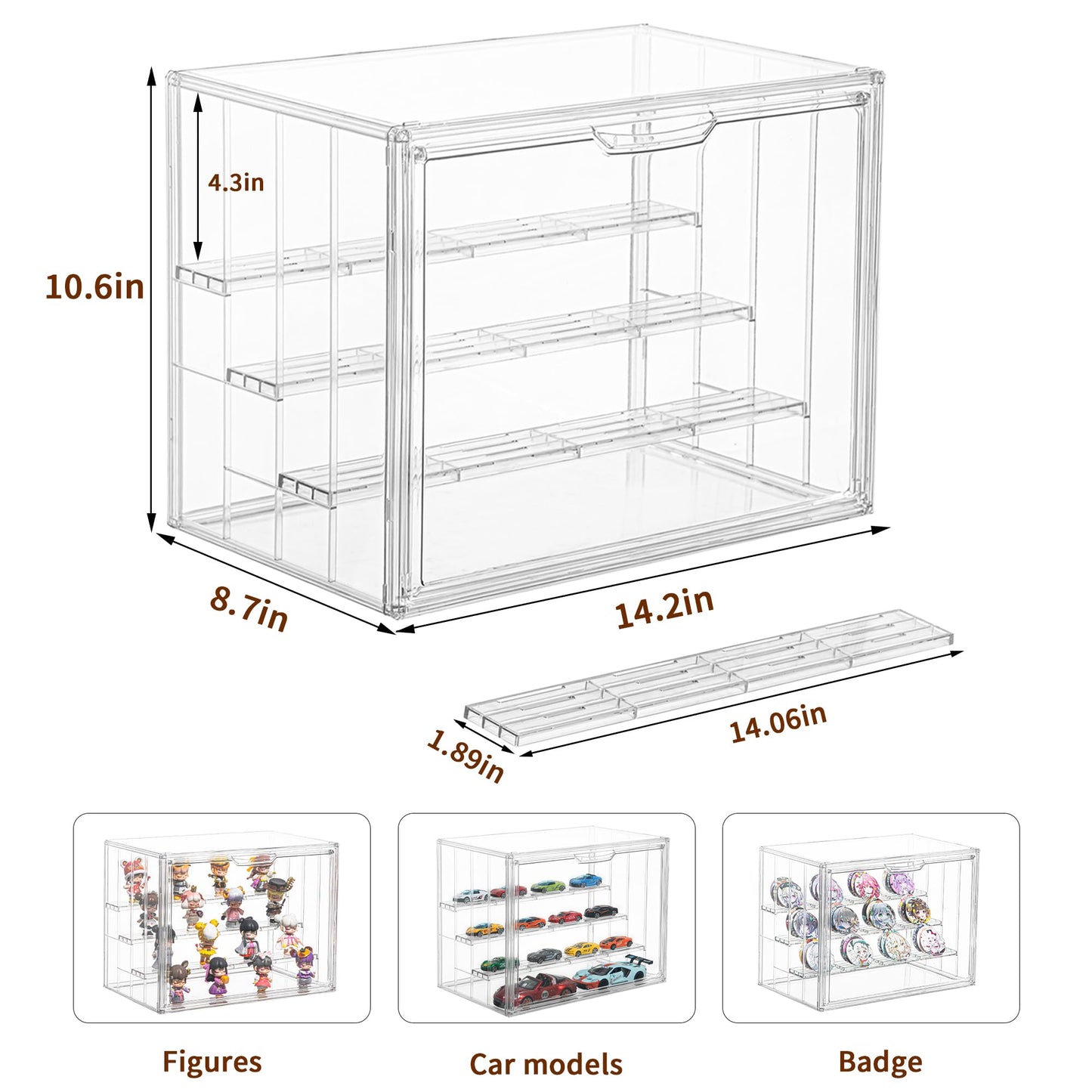 Display Case for Collectibles 4 Layer Updated Adjustable Acrylic Display Case with Magnetic Door Clear Stackable Display Box Hobby Display Cases for Figures, 2 Pack