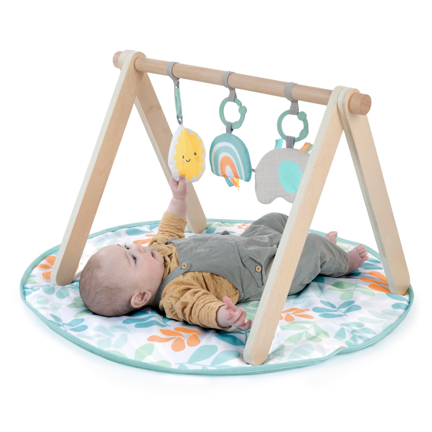 Ingenuity Sun Valley Wooden Baby Play Mat, Foldable A-Frame Bar, Machine-Washable Mat, Unisex, for Ages 0-36 Months