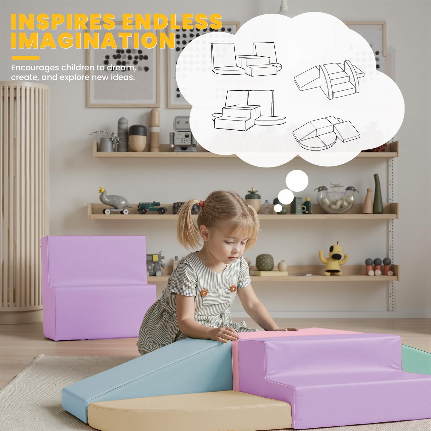 Hoohtoot Foam Climbing Blocks for Toddlers: 6-Piece Soft PU Leather Set - Indoor Climbing and Crawling Toys - Baby Play Gym - Kids Learning Play Structure for Preschool