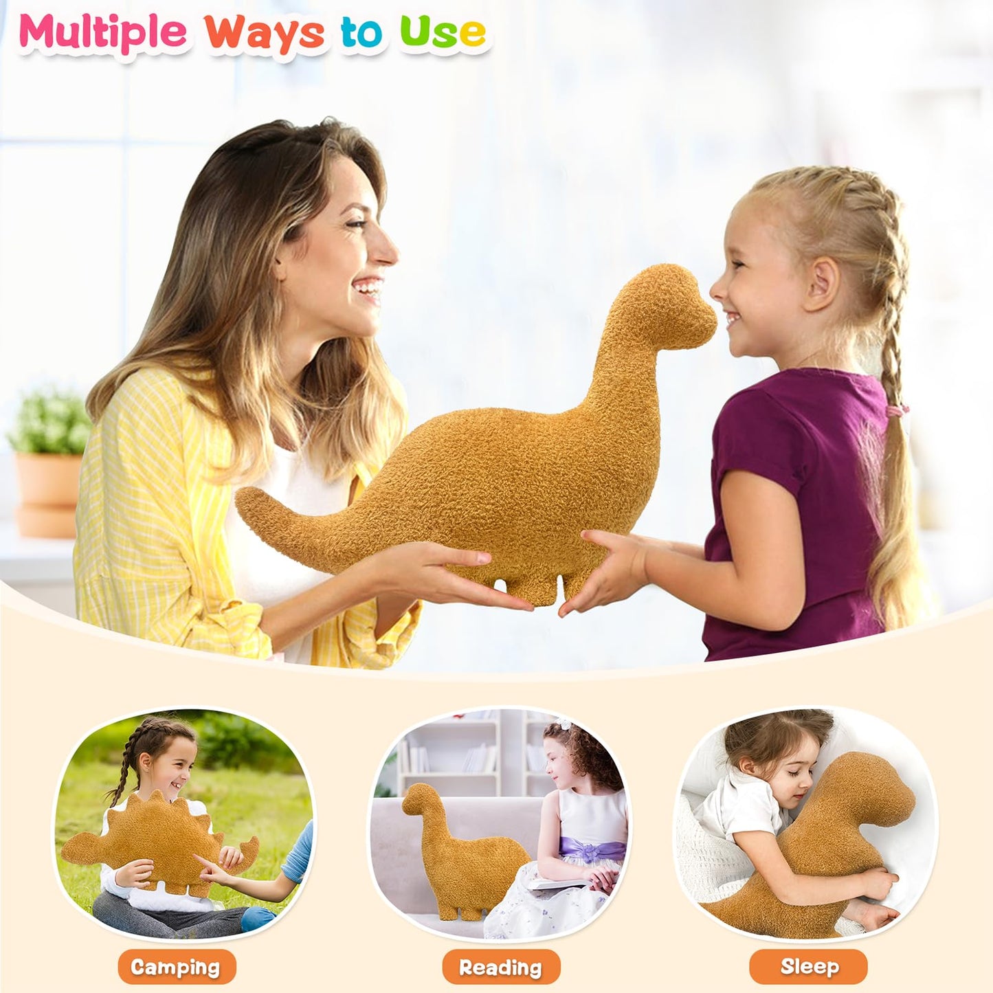 Andywoo Dino Chicken Plush Nuggets Pillow for Funny Birthday Gifts, Cute Funny Stuffed Animals Toy for Boy and Girl, Dinosaur Gifts for Kids Teens and Adults (3 Pack, Large)