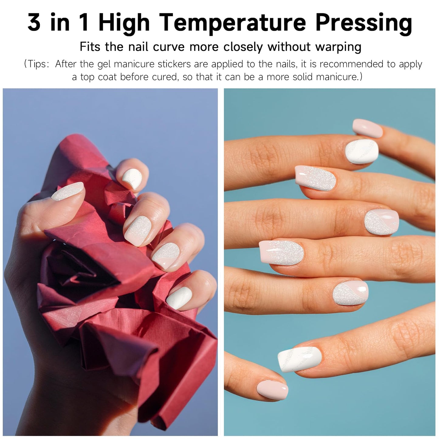 DUKASOU Semi Cured Gel Nail Strips 28 pcs French Nail Stickers for Women (Creamy) Full Nail Wraps -UV Lamp Required Long Lasting Easy to Apply