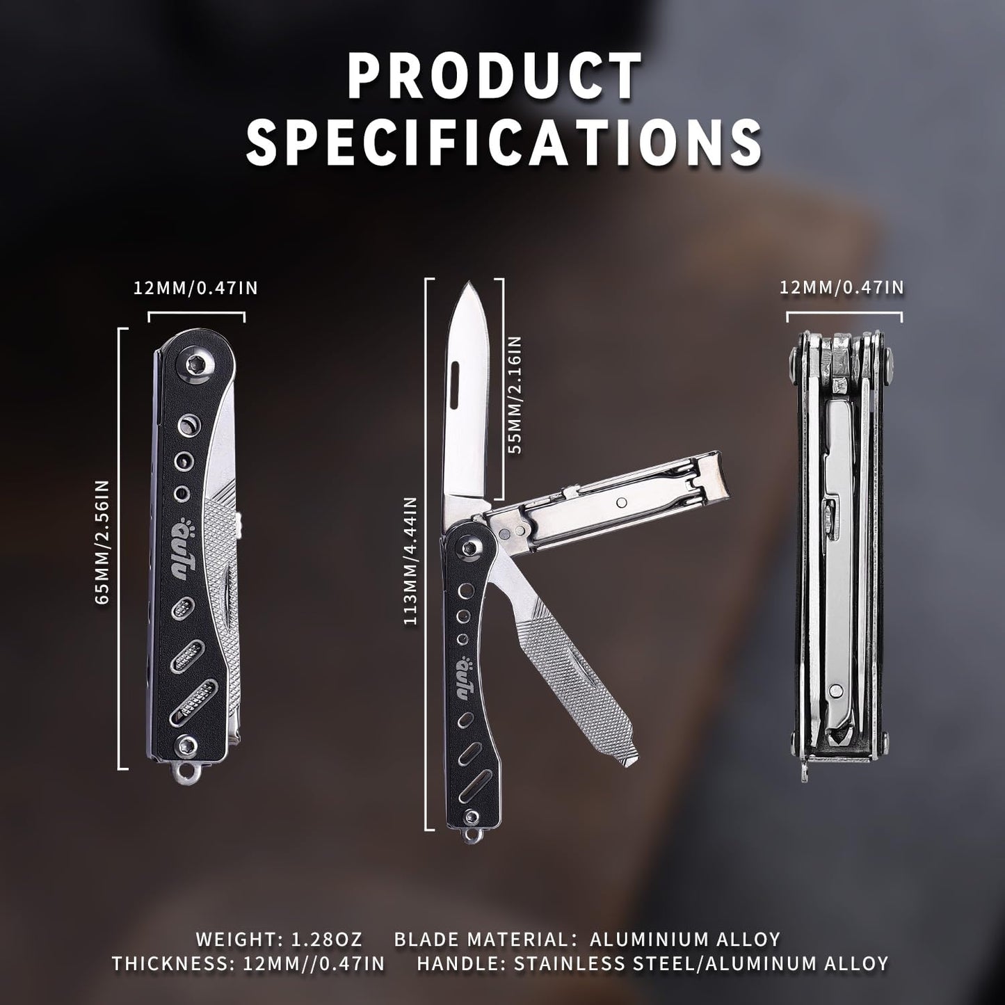 OUTU Nail Clippers Multitool,Nail File,Bottle Opener,Utility Tool with Gift Box(Black)