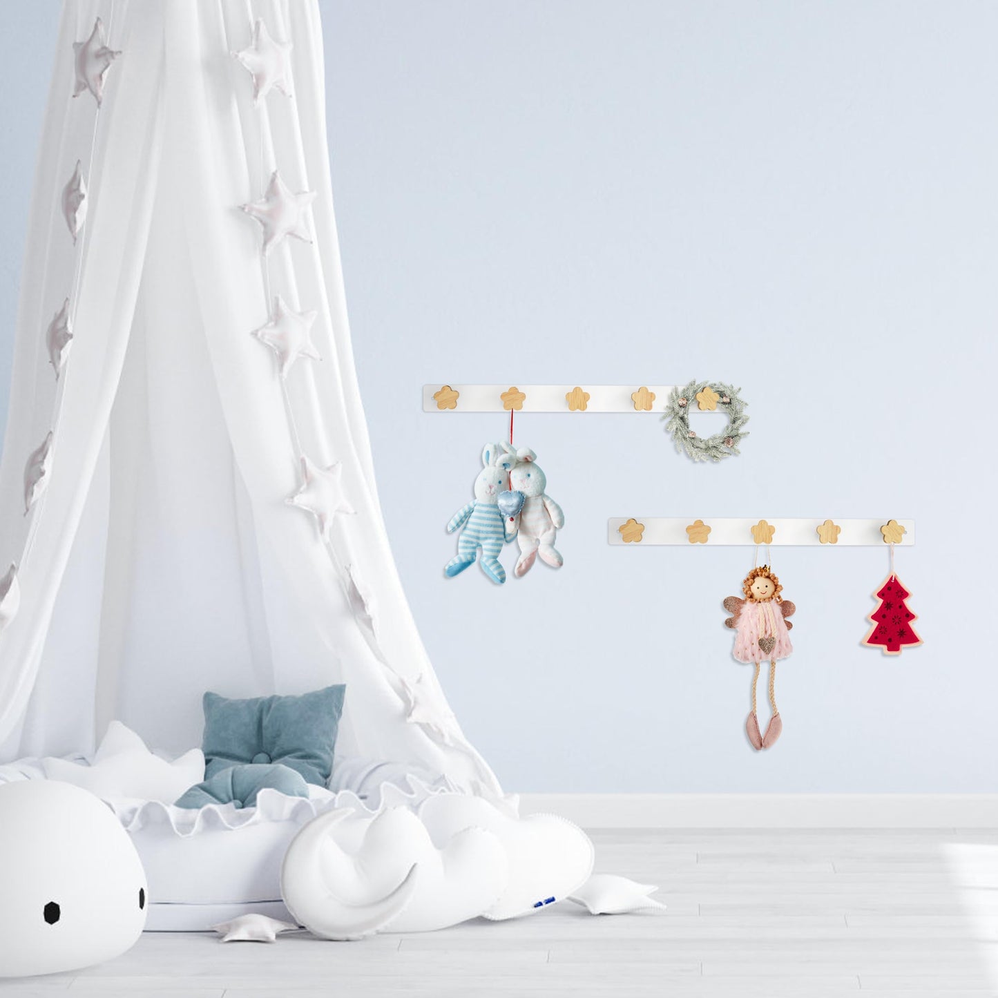 Yisiziyo Wall Mounted Kids Coat Rack with Hooks Coat Hook, Wall Mounted Backpack Hanger, Towel Rack with 5 Cute Hooks, No Drilling Needed(flower-1pc)