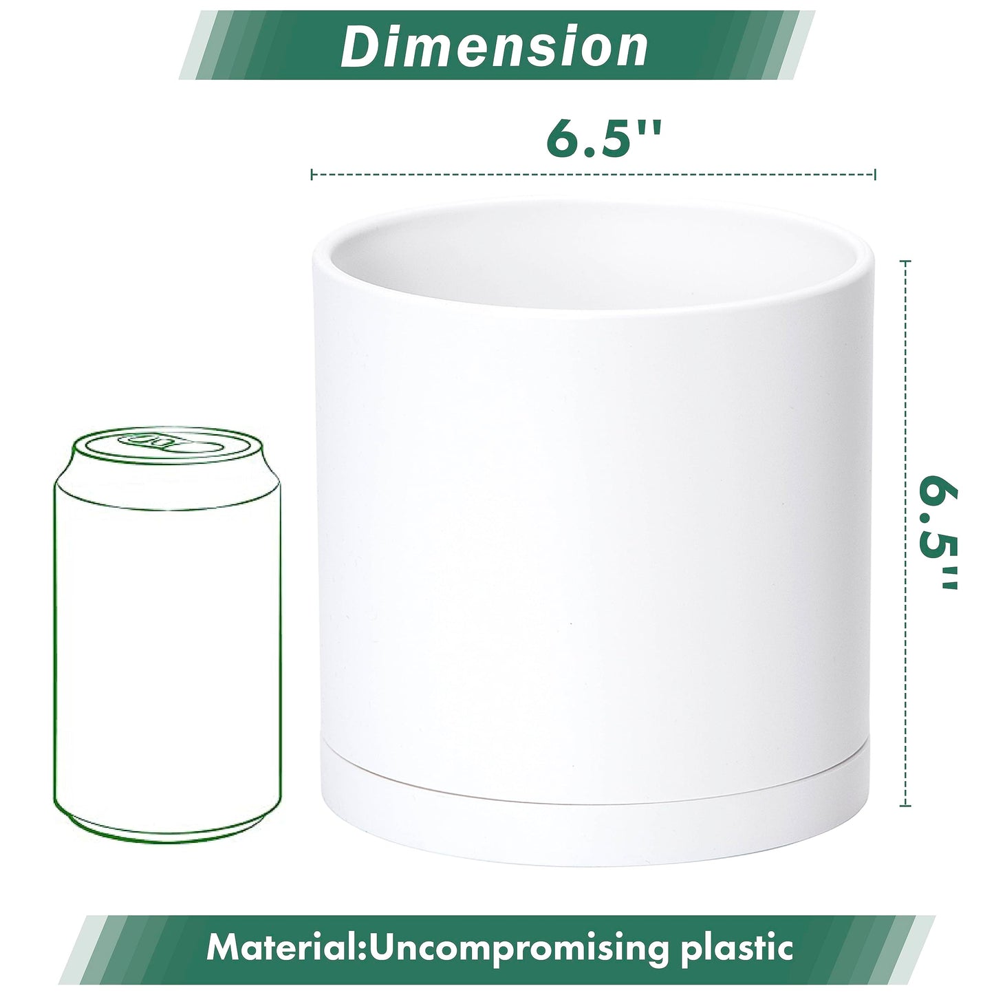 D'vine Dev 2 Pack 6.5 Inch Modern Plastic Plant Pots, Small Garden Planters for Plant with Drainage Holes and Saucers, White Color, 74-Z-L-1