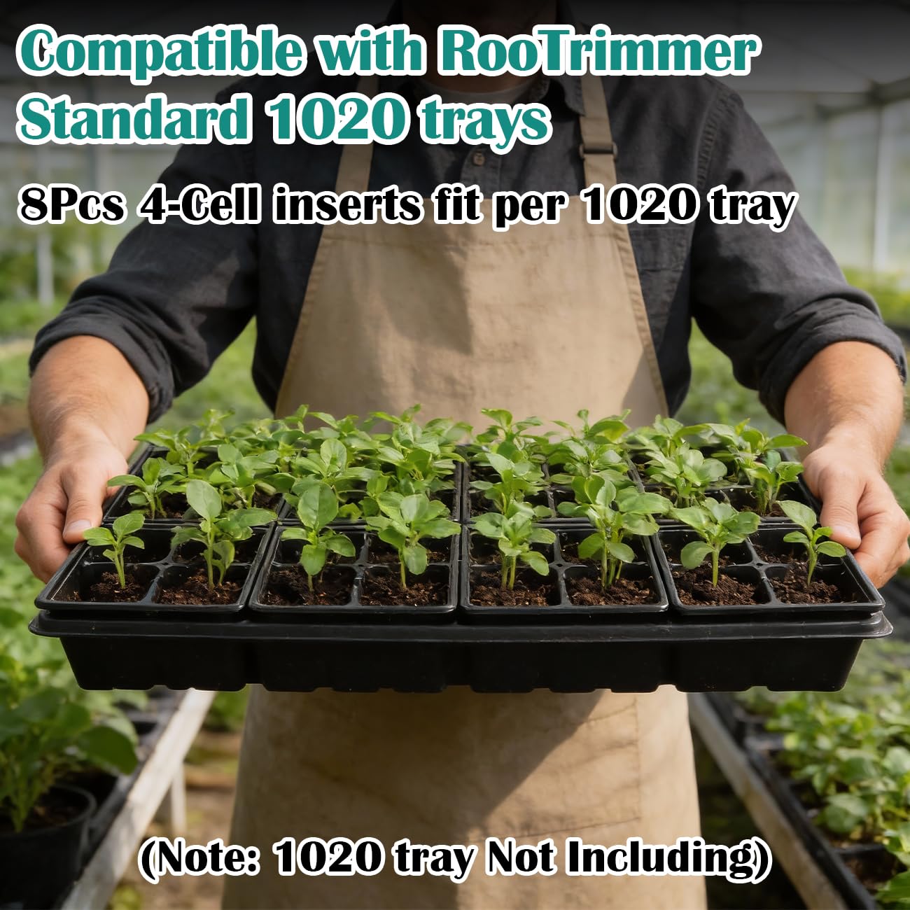 RooTrimmer 5 Pack 1020 Trays and 40 Pack Reusable 4-Cell Seed Starter Tray for Seedlings