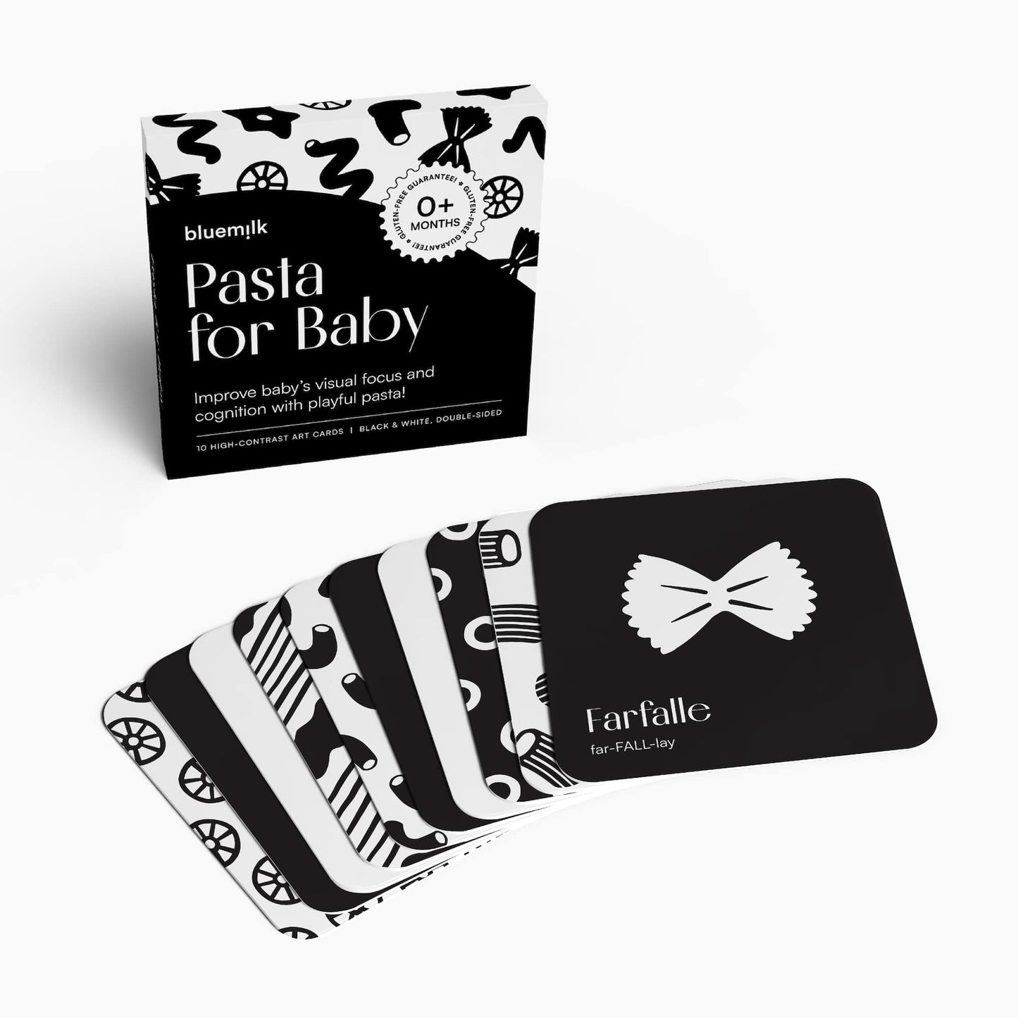 Pasta for Baby High Contrast Cards Sensory Toy Learning Activity Large Black and White Flash Cards Newborn Tummy Time Play 0+ Months Infant Essentials Curious Baby Activity Gift Set