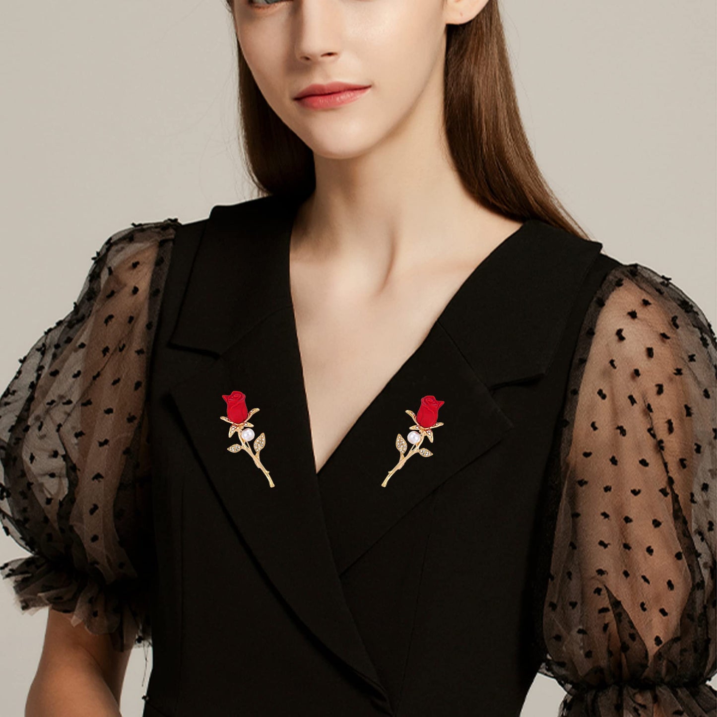 Seakuur Floral Elegant Red Rose Shape Brooch Pin for Women Mothers Day Accessory (C)