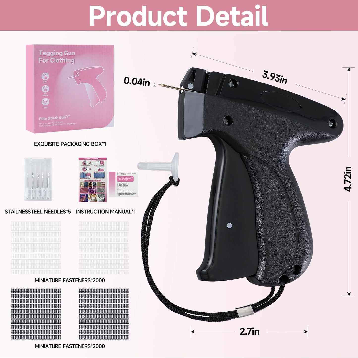 Black Quick Stitch Sewing Gun - Includes 6 Mini Needles and 4000pcs Fasteners (2000 Black & 2000 White) Clothing Stitch Gun Quick Stitchy Sewing Kit