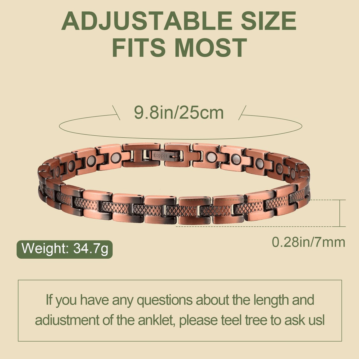 MagEnergy or Women 99.9% Pure Copper Magnetic with Ultra Strength Magnets 9.8 Inch Adjustable Gift (Wheel Pattern)