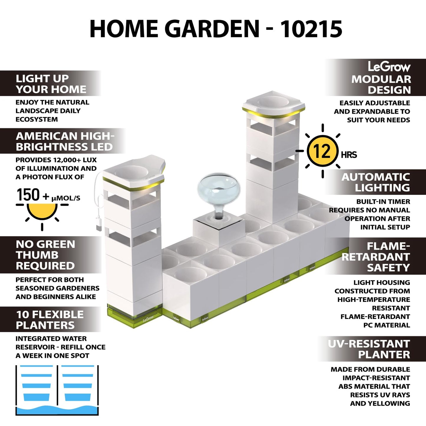 LeGrow Home Garden, Enjoy The Natural Landscape Daily, Automatic LED Grow Light, 7 Days Watering Free Ecosystem, Modular Design Fits Any Space, Write, [Plants NOT Included].
