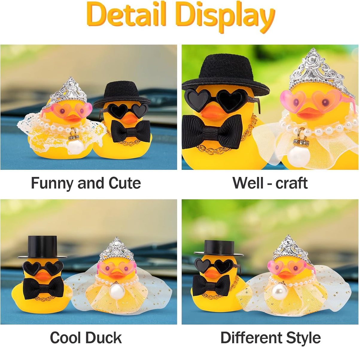 wonuu Pair Set of 2 Bride and Groom Rubber Ducks for Wedding Favors, Party Favors, Ceremony Gift Set, Marriage Souvenir, Marry Blessings, Aniversary Present, White Dress&Short Top Hat