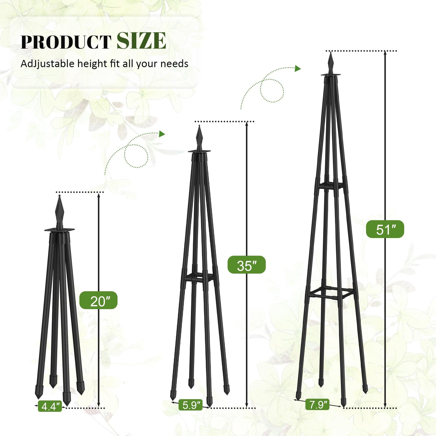 Alisisfores 4 FT Obelisk Trellis for Climbing Plants,Garden Trellis with Extra Thickened Plastic-Coated Metal Pipes, Outdoor & Indoor Garden Support for Potted Plants, Black