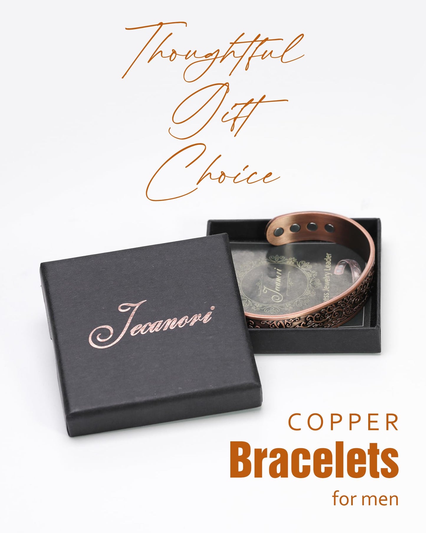 Jecanori Copper Bracelet for Men, 12X Strength Mens Magnetic Bracelets with 3,800 Gauss Magnets, 99.99% Pure Solid Copper Jewelry Gift