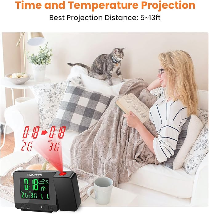 SMARTRO SC31B Digital Projection Alarm Clock with Weather Station