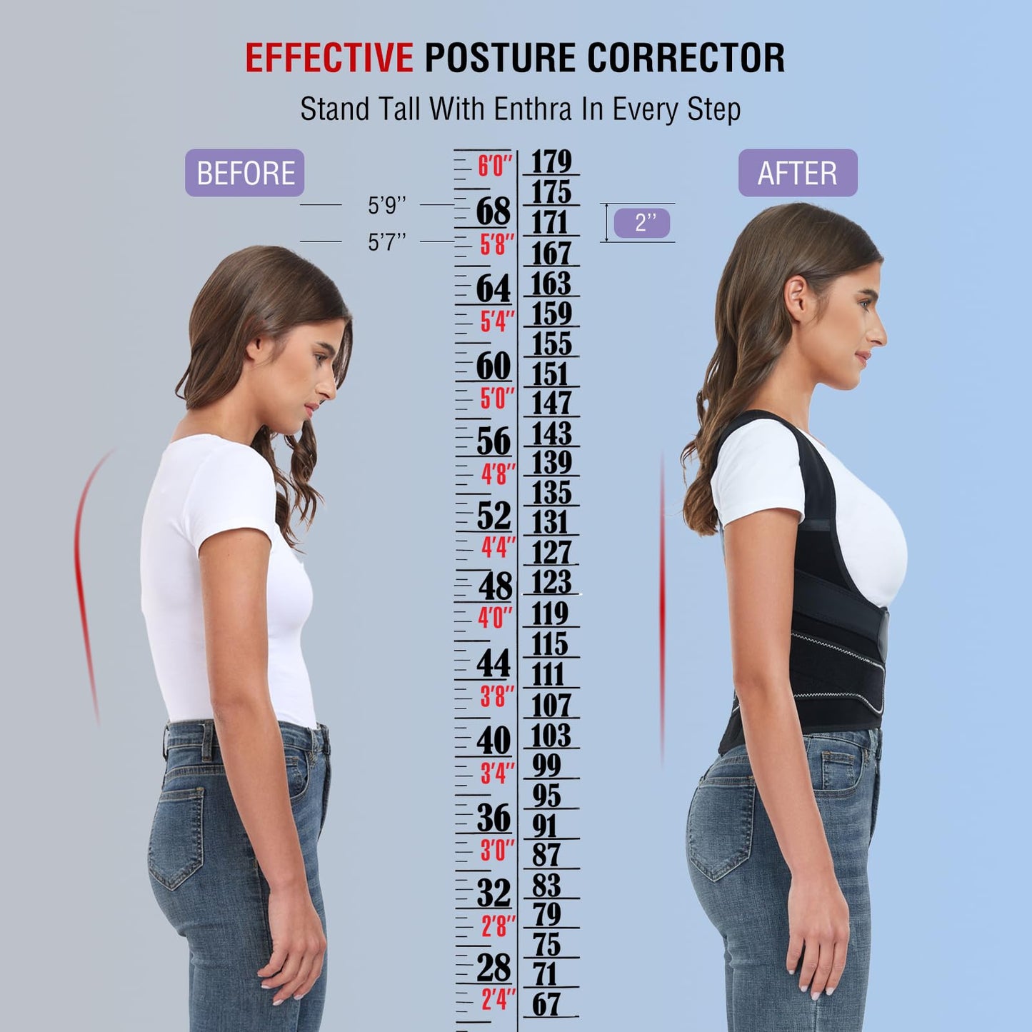 Enthra Back Brace Posture Corrector for Women and Men with Spine Vertical Alignment System, Lower Back Pain Relief, Back Straighter Instant Posture Corrector - Scoliosis (Black, Medium (Waist 32"-40"))