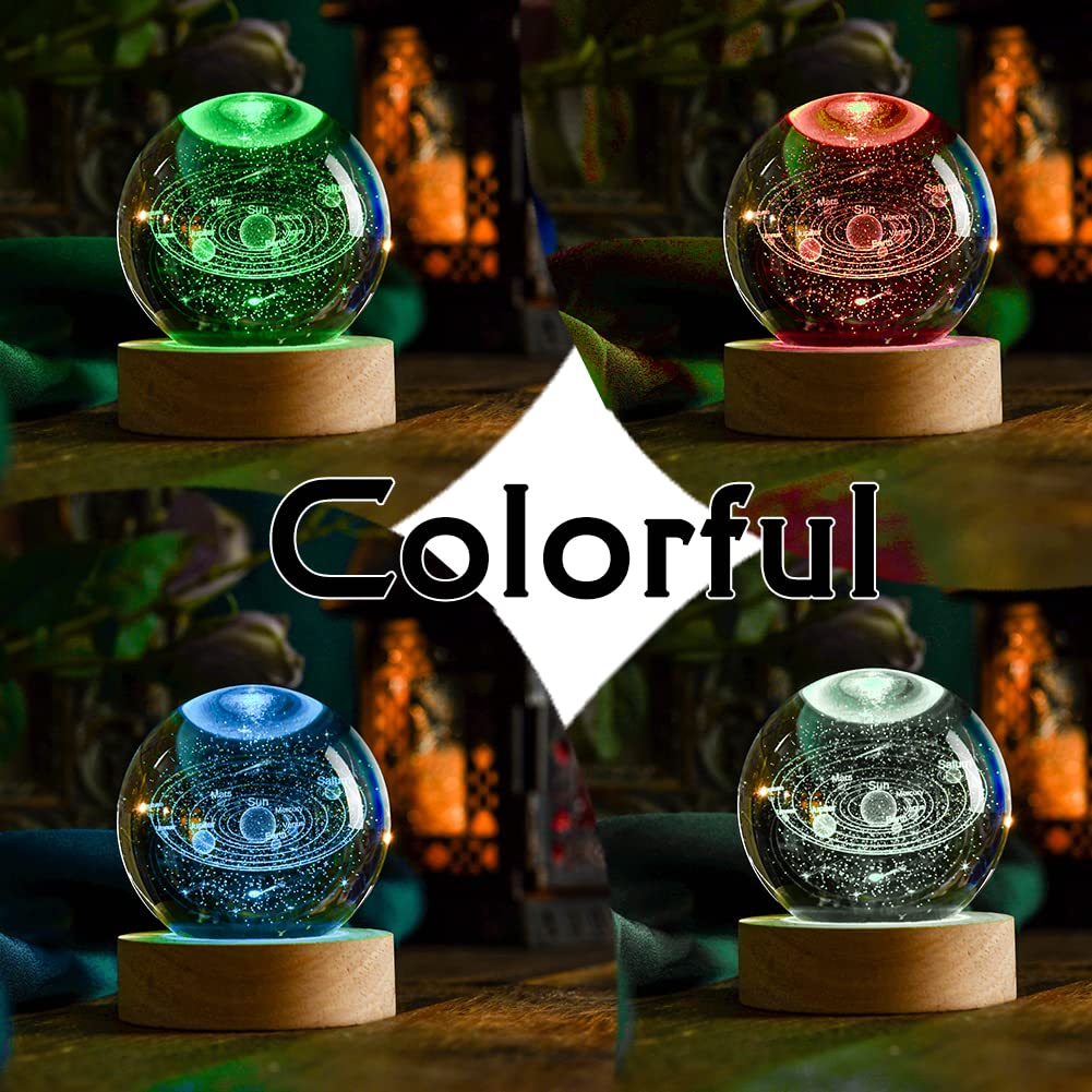 3D Solar System Crystal Ball 60mm Universe Gifts with Laser Engraved Model Astronomy Decor and Gift for Kids, Physics Enthusiasts, and Space Model Collectors