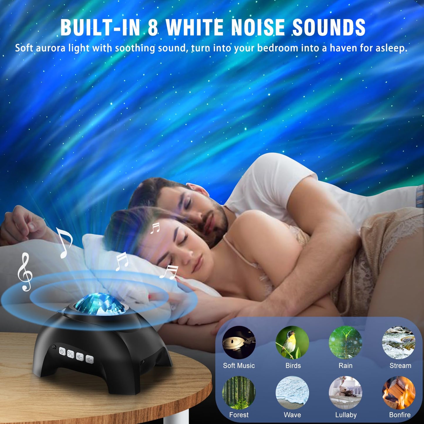 Vinwark Northern Lights Aurora Projector for Bedroom with Music Bluetooth Speaker and White Noise, Galaxy Projector, Starry Night Light Projectors for Kids Adults Gaming Room