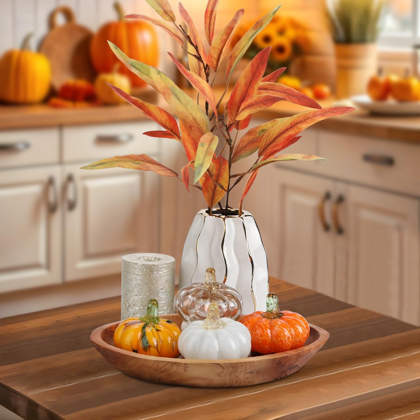 Glass Pumpkin Fall Decor Set – 4 PCS Handblown Pumpkins for Autumn Decorations, Halloween, Thanksgiving, Harvest Table Centerpiece, Mantel Fall Accents