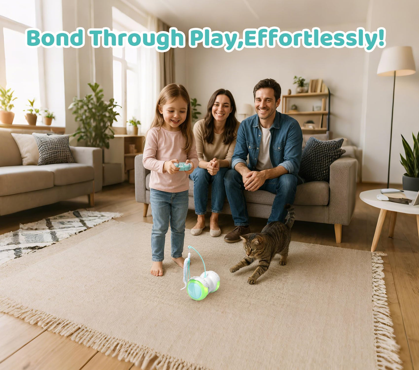 ZeLing HTL Remote Control Cat Toy with Auto Mode - Interactive Cat Toy Feather for Indoor, Moving Cats Catnip Toys & LED to Keep Bored Cats Active & Entertained