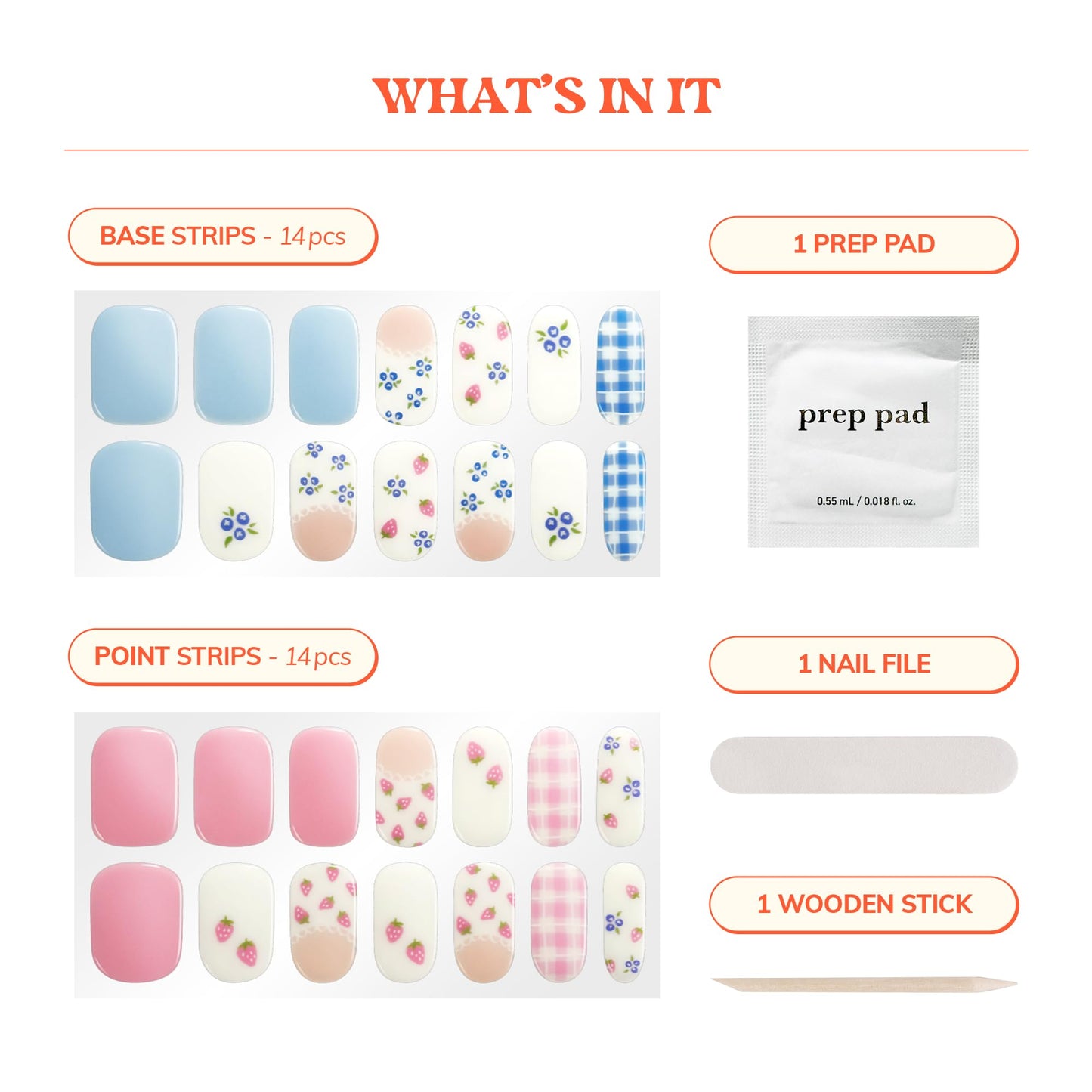 Heyhae Semi Cured Gel Nail Strips | No LED Lamp Needed | Summer, Solid, Pink | Easy Apply & Remove, Salon Quality | Includes 28 Strips, 1 Prep Pads, Nail File & Wooden Stick - Hey, It's Berrylicious