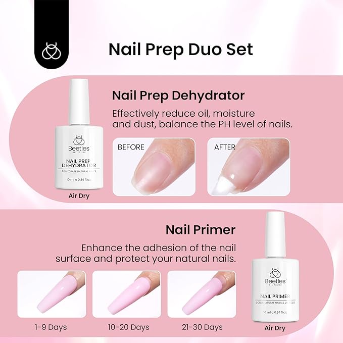 Beetles Gel Nail Kit Medium Coffin with Nail Dehydrator and Primer, 576Pcs Half Matte Etch-X Gel Nail Tips Solid Nail Glue Mini Nail Lamp Acrylic Nail Tips Easy DIY Nail Extension Set Gift for Women