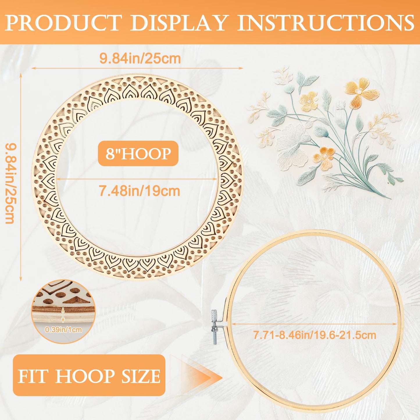 Kuabiz 8 Pcs Wood Embroidery Hoop Frame with Embroidery Hoops 8 Inch Heart Shaped Wooden Display Frame and Hoops for Finished Cross Stitch Craft Projects, Sewing & Decorative Ornaments