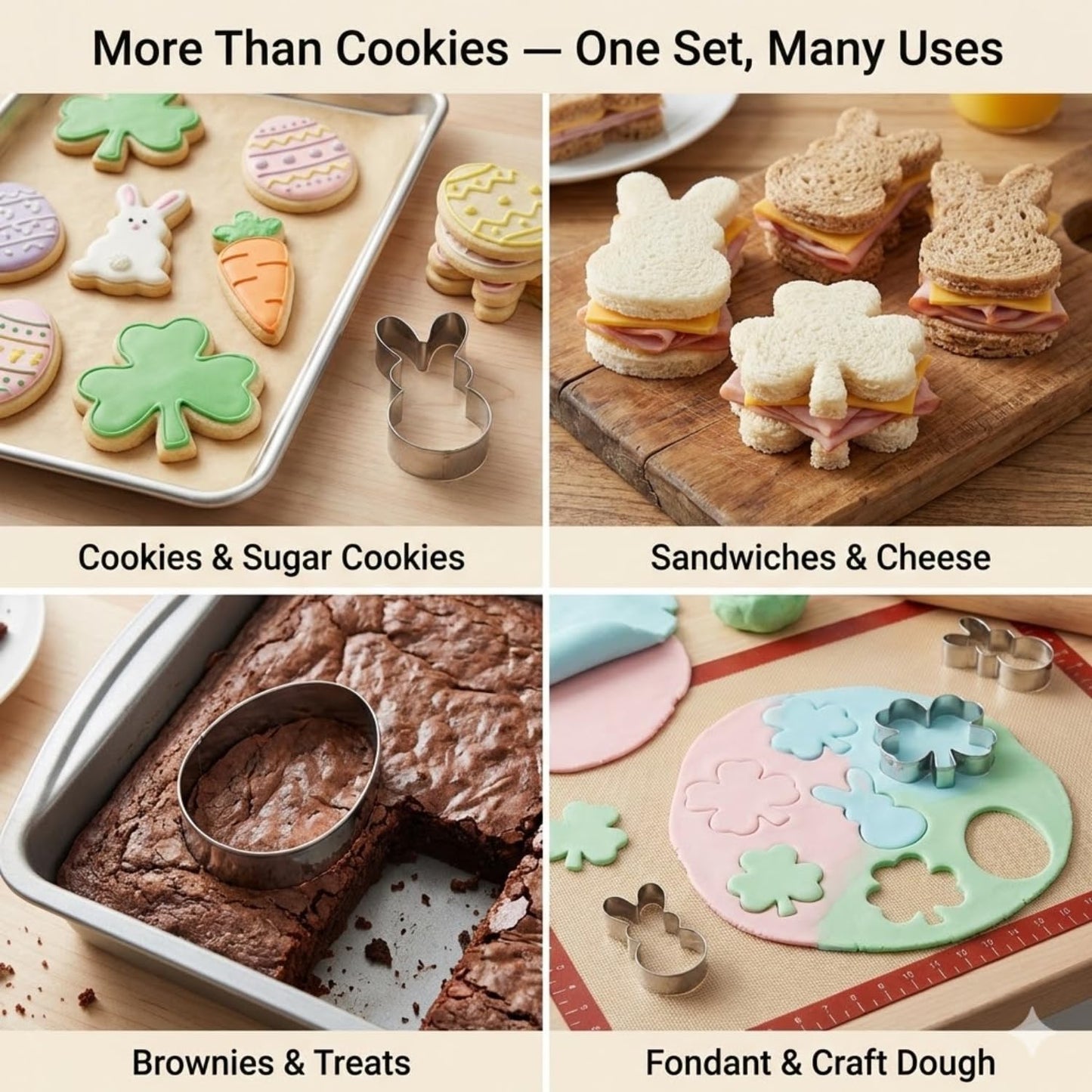 LUBTOSMN 9-Piece Mini Easter Cookie Cutter Set, Shamrock, Bunny, Egg, Carrot, Flower, Butterfly and Bean Shapes - Dishwasher Safe Stainless Steel Molds for Spring Easter and St. Patrick's Day Decor