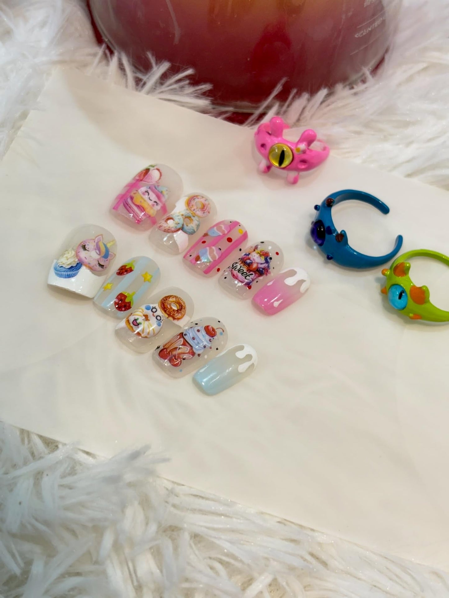 SIMAYKUWA Nail Stickers for Women with Cute Patterns (Colorful Cake and Fruits)