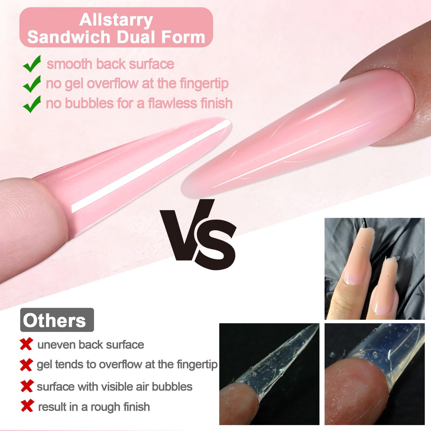 Allstarry Sandwich Dual Nail Forms, Reusable Sandwich Dual Forms 240pcs 15 Sizes Almond Round Nail Extensions Plastic Poly Gel Nails Forms for Builder Gel No Paper Forms Needed Moldes Dual Nails Molds
