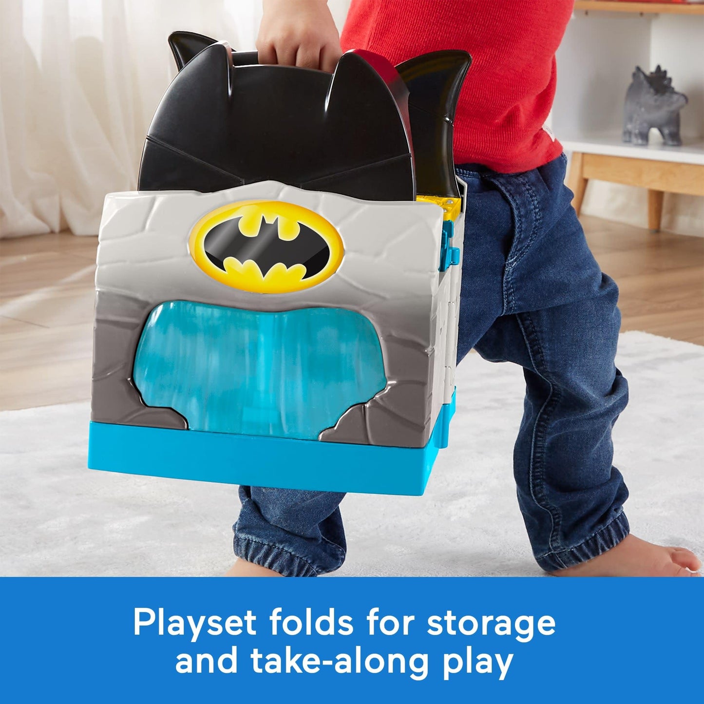 Fisher-Price Little People DC Super Friends Deluxe Batcave, Batman playset with Lights and Sounds Plus 4 Character Figures for Toddlers (Amazon Exclusive)