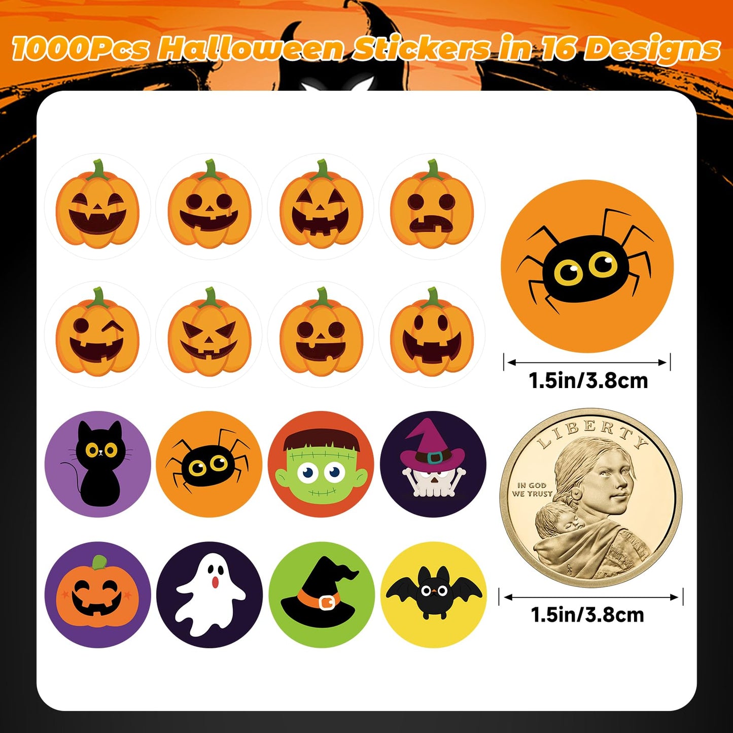 Anwyll 1000Pcs Halloween Stickers + 60Pcs Halloween Labels Gift Stickers