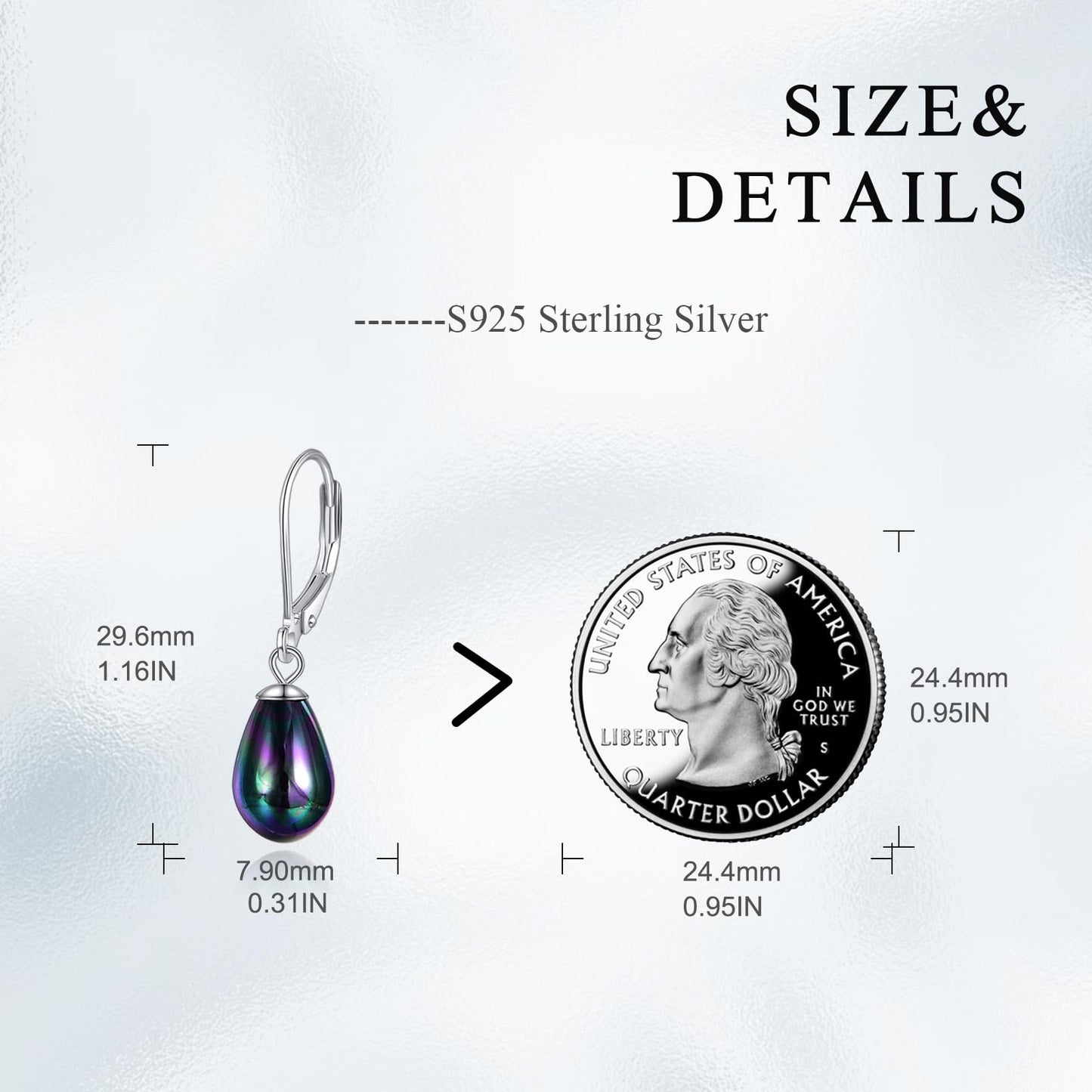 925 Sterling Silver Black Pearl Leverback Earrings Dangle Drop Jewelry Gifts for Women (Teardrop Black Pearl)