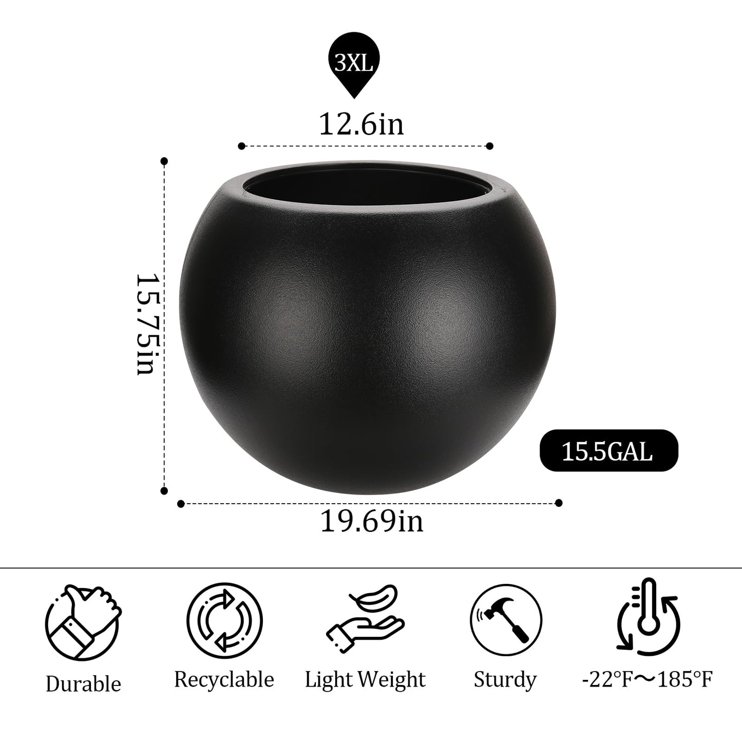 Yaghpy Large Round Planter,Planters for Indoor Plants & Outdoor,Durable Plastic Material Sphere Planter with Drainage Hole & Rubber Plug Weather Resistant,Plant Pot