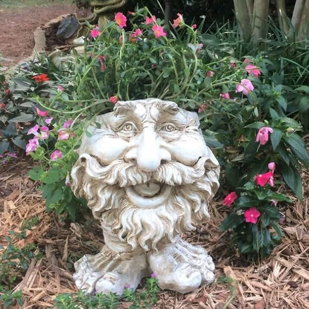 Sheremart Whimsical Face Planter - 6inch Funny Wizard Head Sculpted Pot (Antique White Resin), Unique Succulent Planter for Indoor/Outdoor Garden Decor (6#)