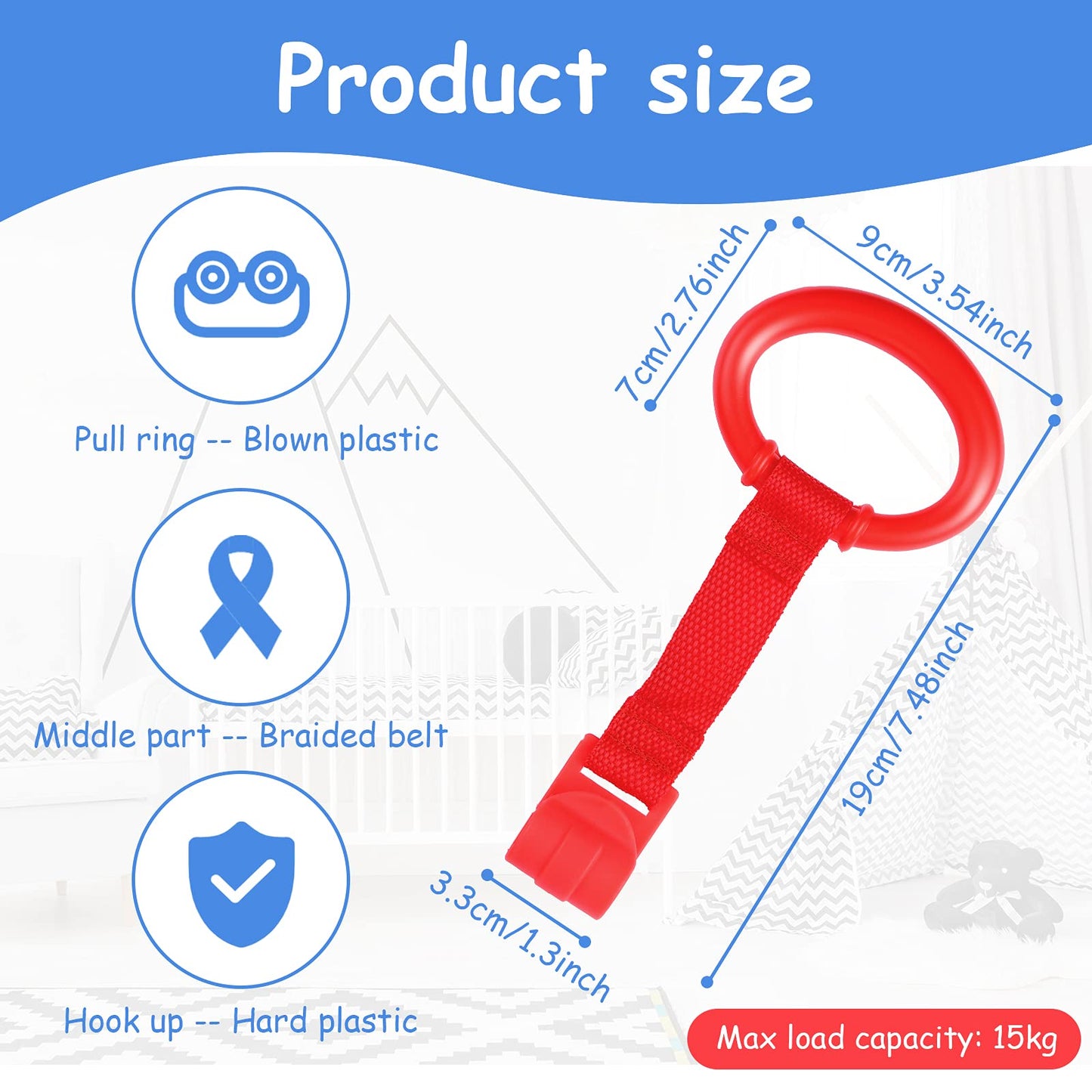 Sumind 8 Pieces Baby Pull up Rings for Playpen Baby Crib Pull Ring Baby Walking Exercises Assistant Bed Stand up Hanging Tool for Infant Toddler Practice