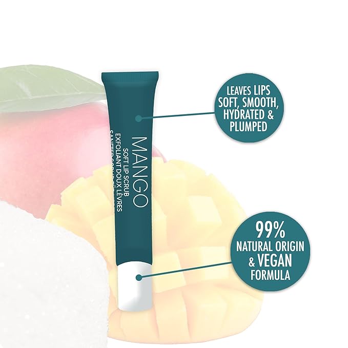 L'Action Paris Soft Lip Scrub, Gentle Exfoliating Lip Scrub with Natural Sugar Crystals for Smooth Hydrated and Plumped Lips, Enriched with Soothing Shea and Mango Butters and Jojoba Oil 12ml