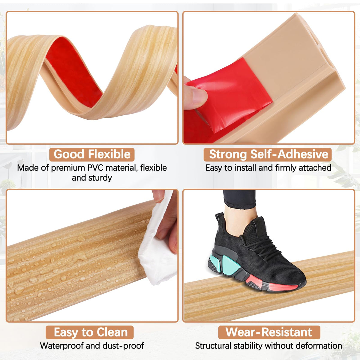 Vinyl Door Threshold Flooring Transition Strip Self Adhesive Carpet Edging Strip for Laminate Doorway Edge Threshold from 2 (3.3 Foot)