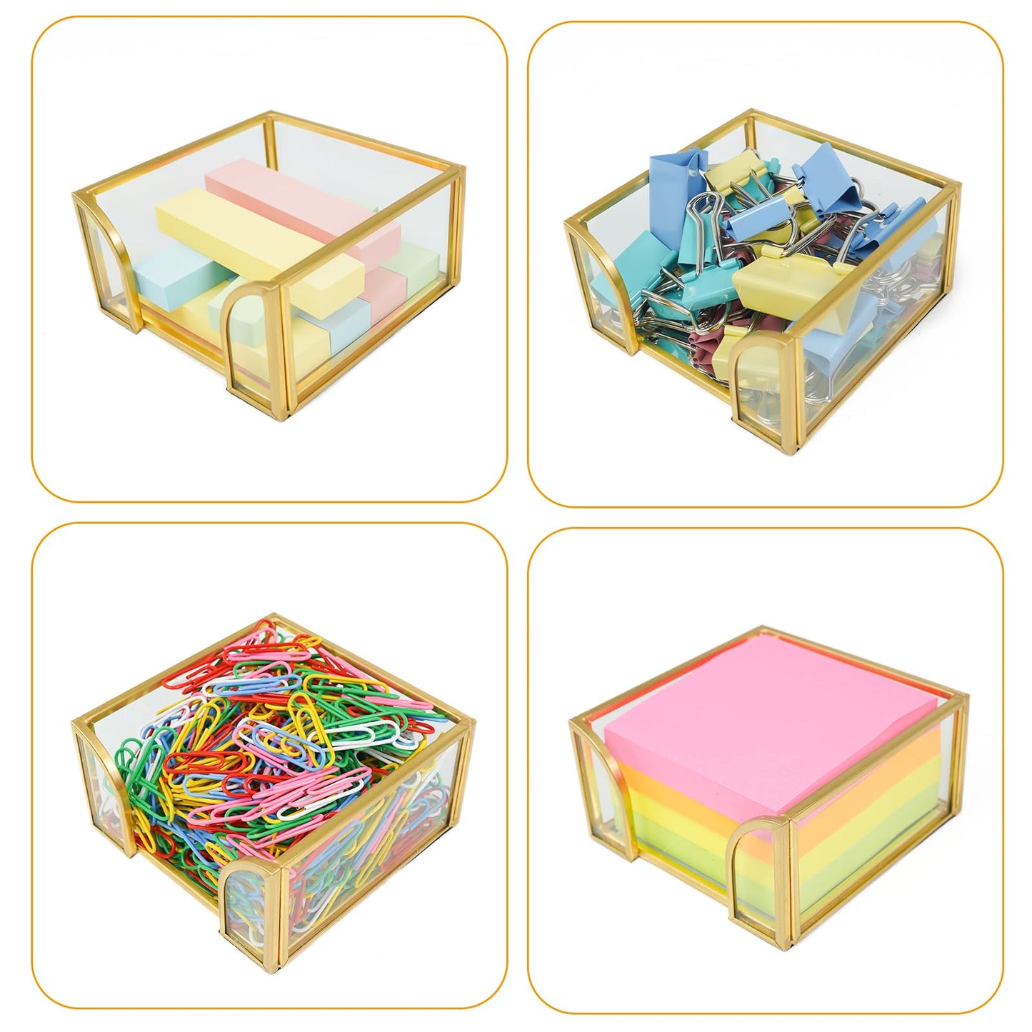 Shonmogar Glass Sticky Note Holder, Gold Post It Note Dispenser for Desk,3 x 3 Inch Post It Note Holder,Stylish Sticky Note Dispenser for Home Office Desk