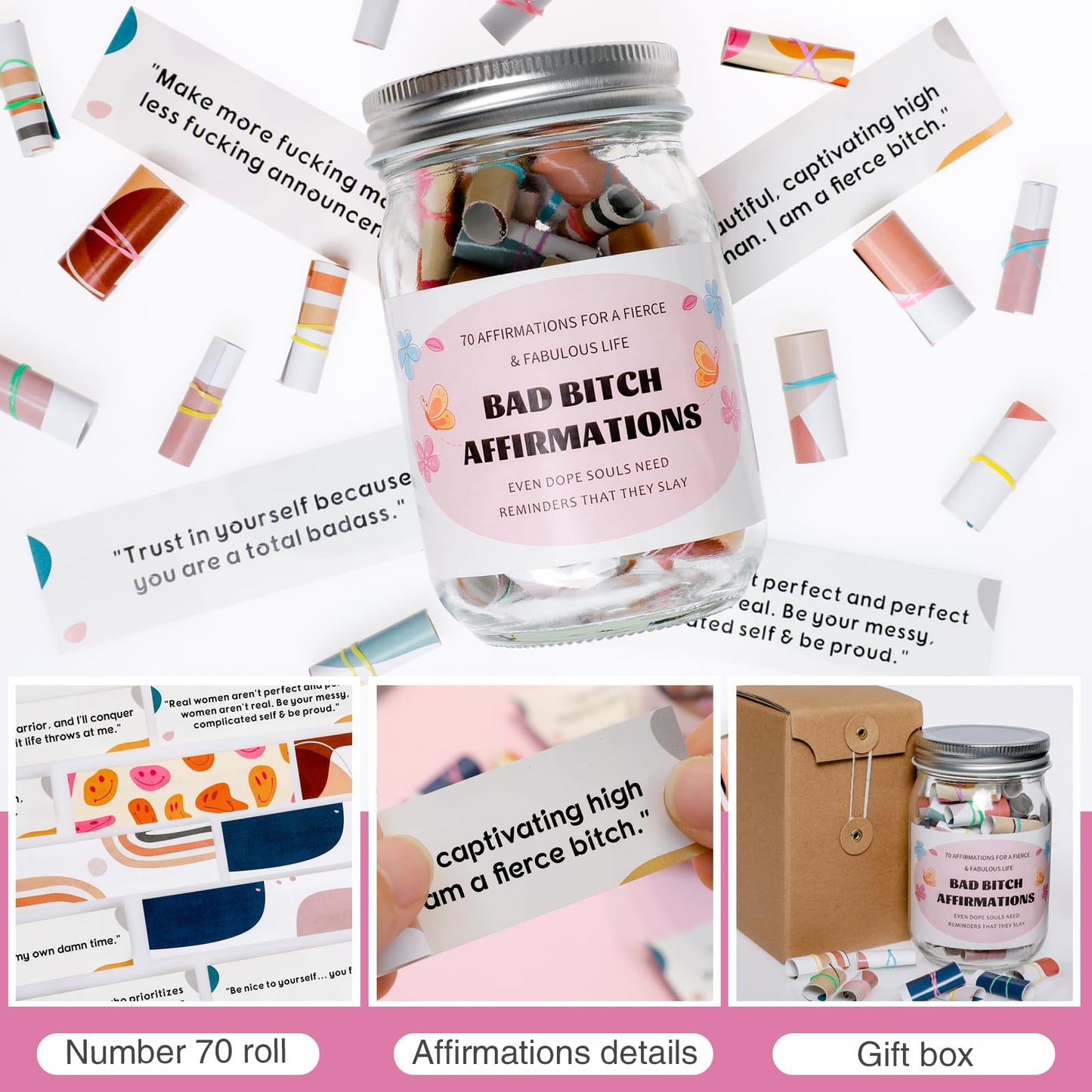 70 Positive Messages jar Funny Affirmation Jar Inspirational Reminders/Positive Jar for Women Wife Sister Friends