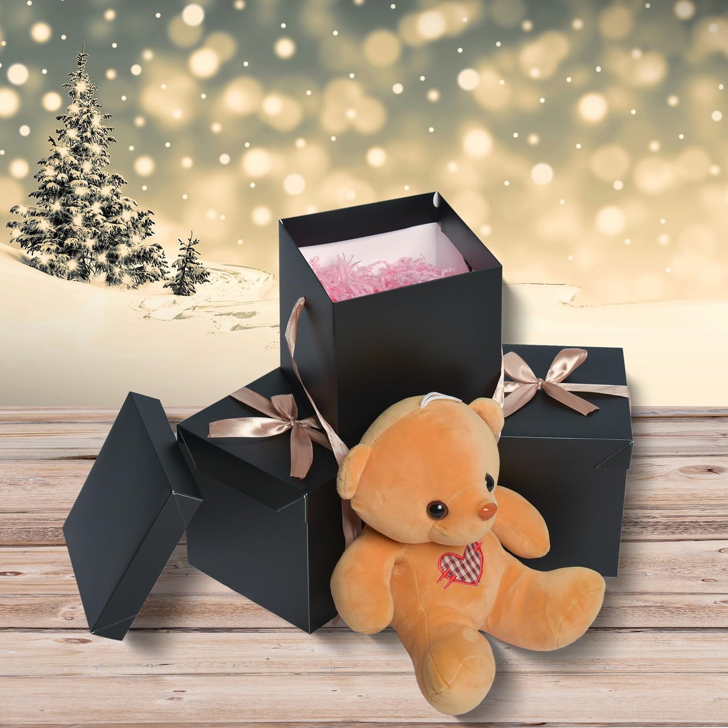 GP SUP 12 Pcs Black Boxes with lids,Beautiful Squared Boxes with Lids Perfect for Weddings, Birthday, Christmas, Valentines Day(Black, 6x6x6 Inch)