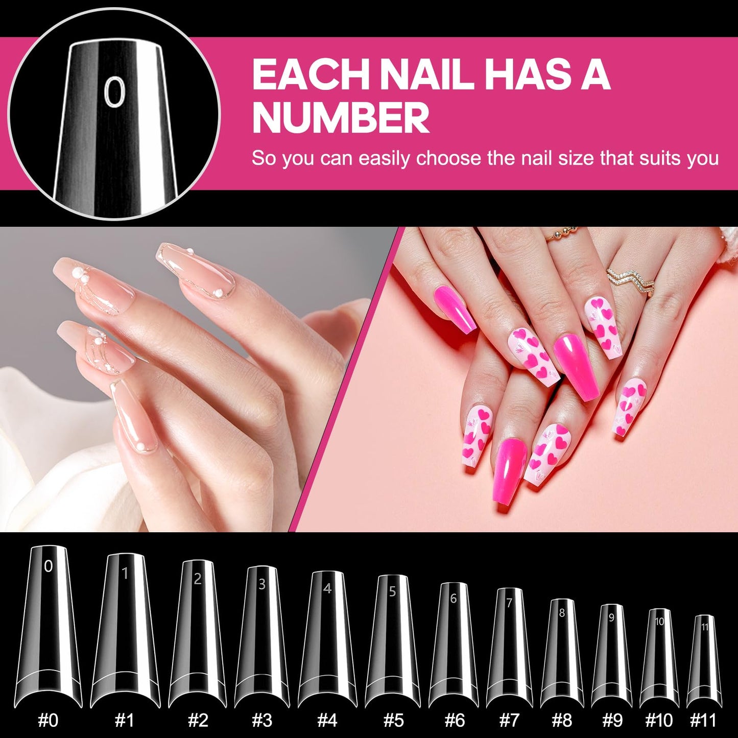 krofaue 1200PCS Coffin Nail Tips - Half Cover Nail Tips 12 Size False Nail Tips for Acrylic Nails Professional Manicure with Box for Artificial Fake Nail Tip Art Salon Home (Clear & Natural)