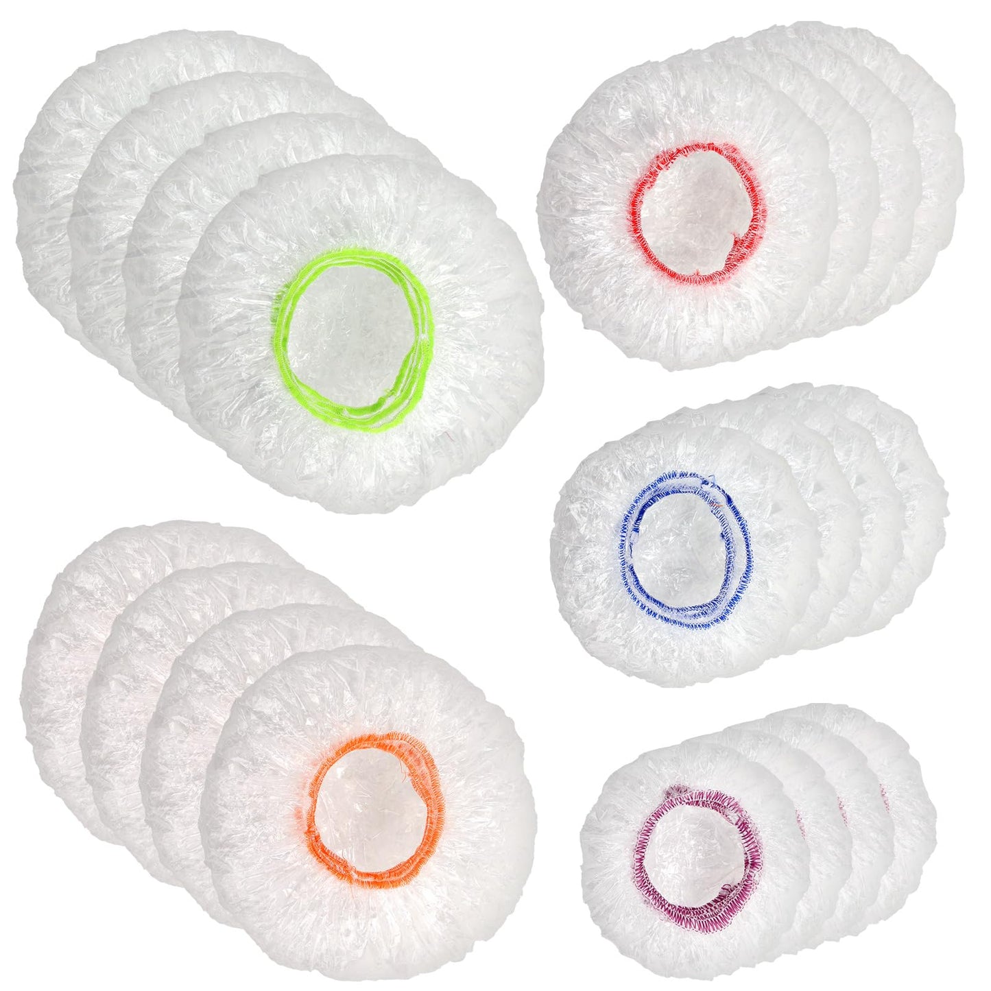 Sublaga 200Pcs Reusable Plastic Bowl Covers - 5 Sizes With Elastic, Food Grade Safe Material