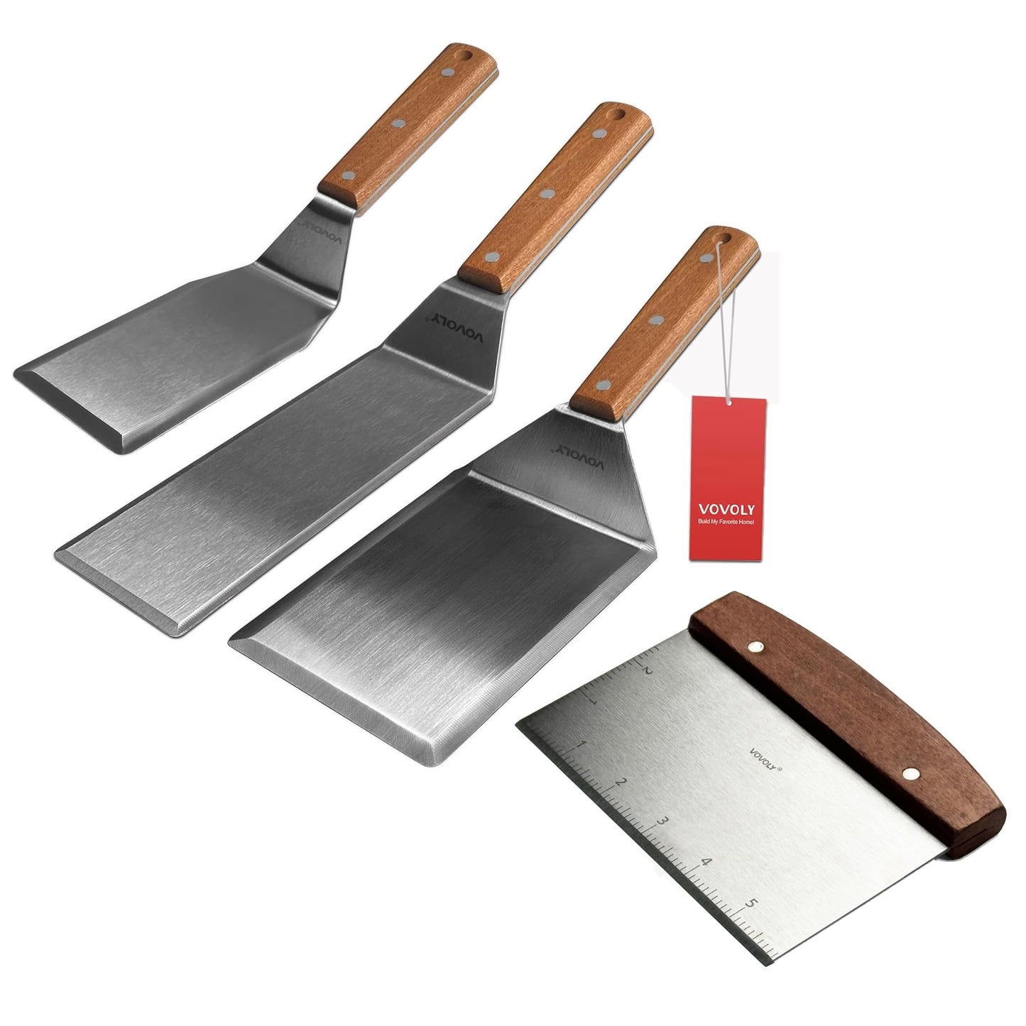 Metal Griddle Spatula Set and Bench Cutter & Chopper Bundle, Stainless Steel Utensils for Kitchen,