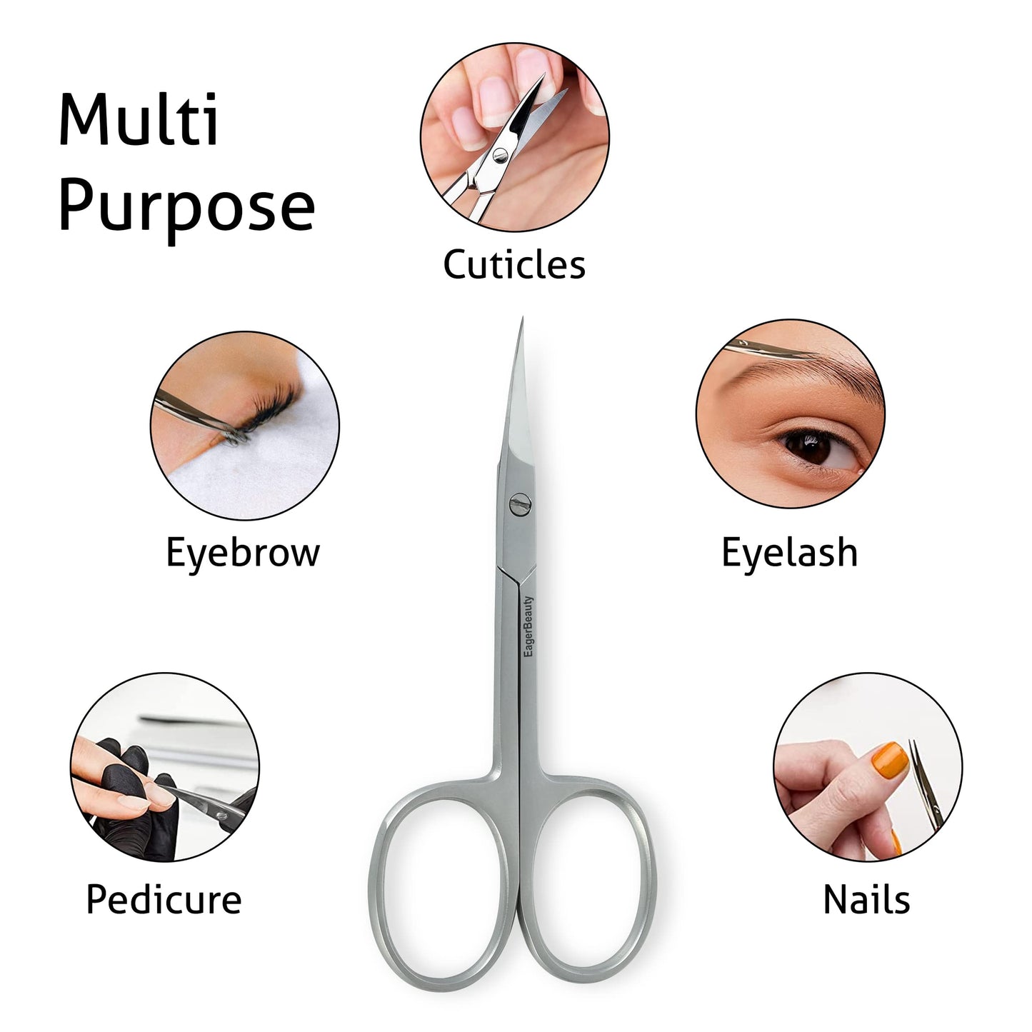 Eagerbeauty- Stainless Steel Curved Blade Small Menicure and Pedicure Cuticle Scissors for Trimming the Fingernails, Toenails, Eyebrow, Eyelash, Dry Skin – Nail Scissors (B)