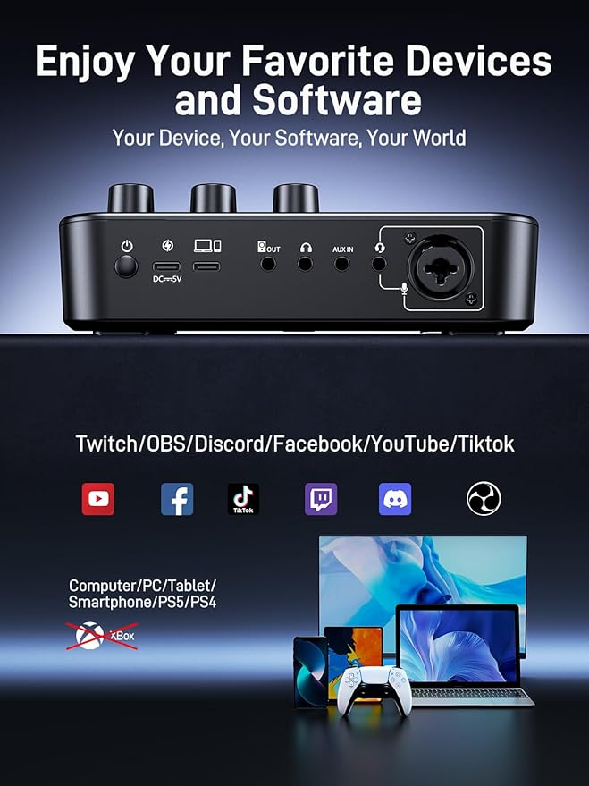 MAONO Gaming Streaming Equipment Bundle: Audio Interface Mixer XLR Dynamic Mic Studio Headphone RGB Noise Reduction Live Streaming Podcasting MaonoCaster PD200XS&G1 NEO&MH601