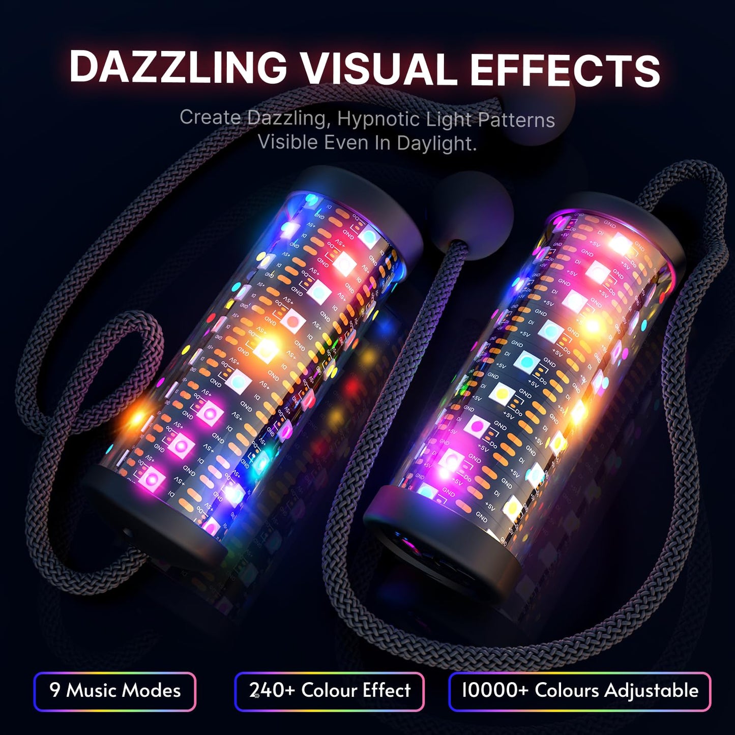 POILOVES LED Poi Stick, 241 Light Modes USB Rechargeable Magic Glow Stick with Customizable Colors, Profound Visual Effect for Flow Arts Rave Festival Performance