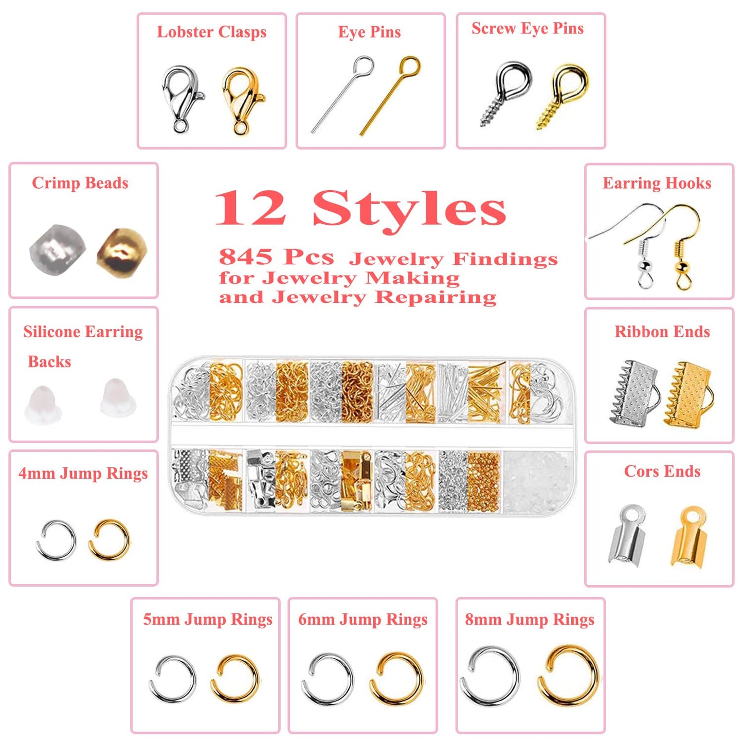 MONVICT Jewelry Making Supplies Kit - 24 + 845 Pcs Jewelry Making Tools for Repair, Crafting, Earring, Ring, and Beading