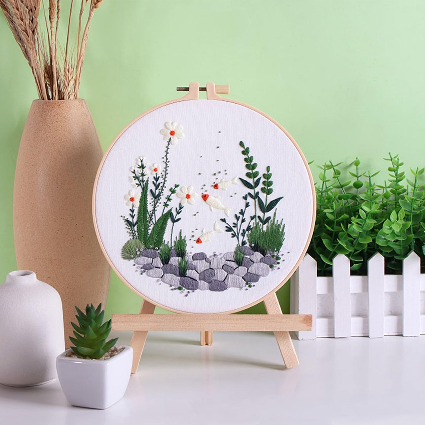 GLTAYLMY Fish Embroidery Kit for Beginners Adults,3 Set Cross Stitch Kits with 1 Plastic Embroidery Hoops,Needles and Color Threads,Needlepoint Kit for Hand Embroidery Starter